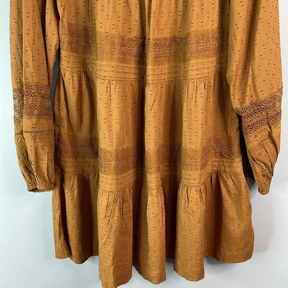 OLD NAVY Long Sleeve Pintucked ClipDot Mini Swing Dress Sisal Brown Lace Tier XS - Picture 4 of 12